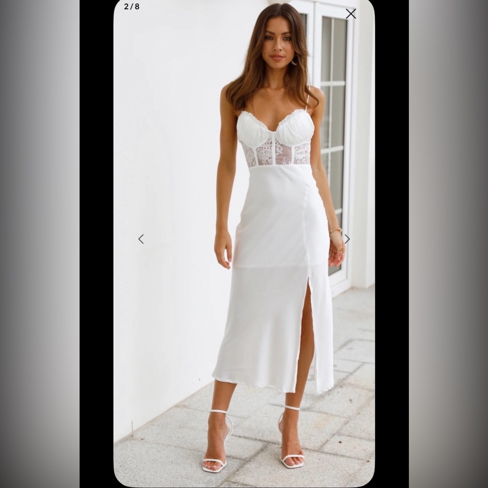 Hello Molly Lace-Trim Satin Slip Dress - White - Picture 7 of 7